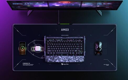 لوحة ماوس للشحن اللاسلكي Angry miao، حصيرة مكتبية كبيرة للألعاب RGB مع منطقة شحن لاسلكية سريعة، لوحة ماوس ممتدة غير قابلة للانزلاق للمكتب والألعاب، سطح متين مقاوم للماء in Kuwait