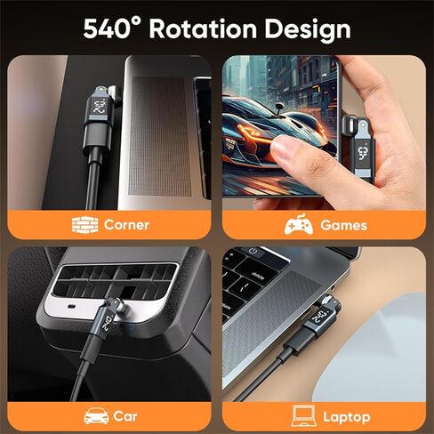CCSmall 240W USB C Adapter Male to Female Connector, Type C Power Meter with Digital Display, 360° Rotatable USBC Right Angle Adapter for MacBook iPad iPhone 15/16/17 Samsung Galaxy PXT Blue in Saudi Arabia