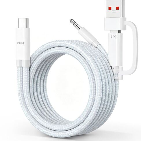 كابل صوت VUM Aux إلى USB C، 32 بت/384 كيلو هرتز Hi-Fi DAC وشاحن PD 60 وات، 99.99% نقاء مطلي بالفضة وخالي من الأكسجين USB-C إلى 3.5 مم سلك مساعد عالي الدقة للسيارة وسماعات الرأس ومكبرات الصوت (4 أقدام) in Kuwait