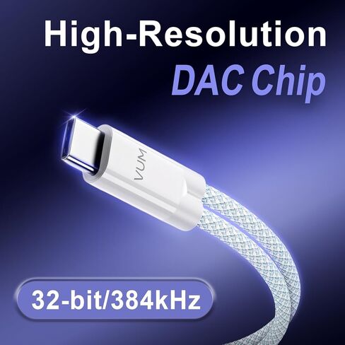 كابل صوت VUM Aux إلى USB C، 32 بت/384 كيلو هرتز Hi-Fi DAC وشاحن PD 60 وات، 99.99% نقاء مطلي بالفضة وخالي من الأكسجين USB-C إلى 3.5 مم سلك مساعد عالي الدقة للسيارة وسماعات الرأس ومكبرات الصوت (4 أقدام) in Kuwait