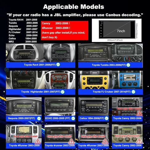 راديو سيارة 5GWifi لسيارة Toyota Tundra 2003-2006، 4Runner 2003-2009، Sequoia 2005-2007، RAV4 2001-2005، Hilux FJ Cruiser 7 بوصة تعمل باللمس Setero Upgrade، Carplay Android Auto GPS Bluetooth FM in Kuwait