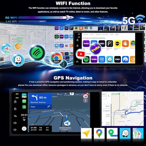 راديو سيارة 5GWifi لسيارة Toyota Tundra 2003-2006، 4Runner 2003-2009، Sequoia 2005-2007، RAV4 2001-2005، Hilux FJ Cruiser 7 بوصة تعمل باللمس Setero Upgrade، Carplay Android Auto GPS Bluetooth FM in Kuwait