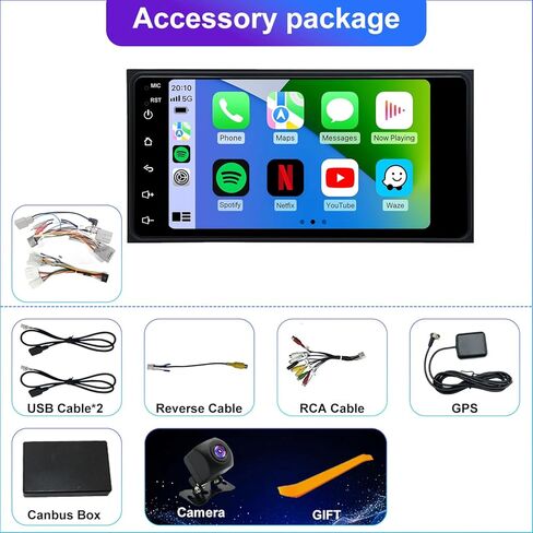 راديو سيارة 5GWifi لسيارة Toyota Tundra 2003-2006، 4Runner 2003-2009، Sequoia 2005-2007، RAV4 2001-2005، Hilux FJ Cruiser 7 بوصة تعمل باللمس Setero Upgrade، Carplay Android Auto GPS Bluetooth FM in Kuwait