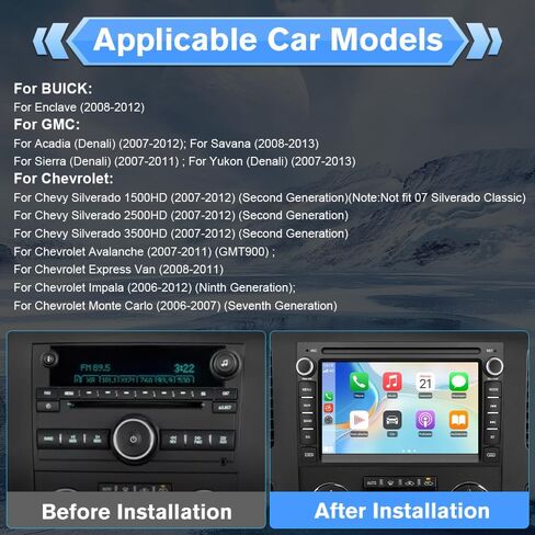 راديو سيارة AWESAFE 4Core 64GB لسيارة Chevy Silverado 1500 Tahoe GMC Sierra Acadia 2007-2013، وحدة رأس شاشة تعمل باللمس 7 بوصة مع نظام Android يدعم CarPlay Android Auto AM FM Bluetooth in Saudi Arabia