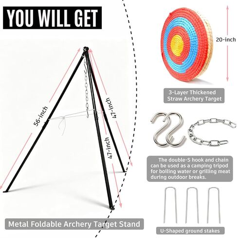 Archery Target and Stand Set, Outdoor Archery Target Stand - Heavy Gauge Metal, Foldable Archery Targets Stand for Backyard, Multifunctional Archery Stand & Camping Tripod in Saudi Arabia