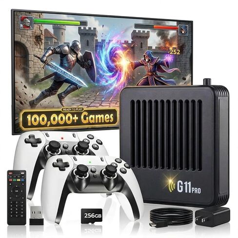 وحدة تحكم G11 Pro Game Box مُحدثة لعام 2026، وحدة تحكم ألعاب ريترو 60,000+، 45+ محاكي، عصا ألعاب تلفزيون 4K HD HDMI مع ألعاب فيديو، وحدة تحكم ألعاب التوصيل والتشغيل للتلفزيون 2 وحدات تحكم لاسلكية (256 جيجا) in Saudi Arabia