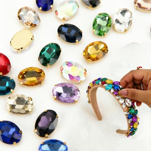 Choupee Oval Clear Sew on Glass Rhinestones Costume Jewels Crystal Beads Gems Gold Setting for Crafts Clothes Dress Jewelry Making in Saudi Arabia