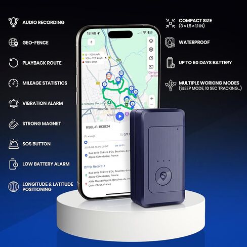 Magnetic GPS Tracker for Vehicles No Subscription, no Monthly fee – Car Tracking Device Hidden – Audio Recording, Waterproof IP65 – Worldwide Coverage with SIM Card Included in Saudi Arabia