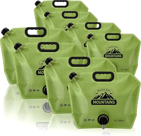 LemonRoad 8 Pack Collapsible Water Container 2.1 Gallon 8L Foldable Water Storage Bag with Spigot, Sturdy Leakproof Jug for Camping, Hiking, Emergency (Green) in Saudi Arabia