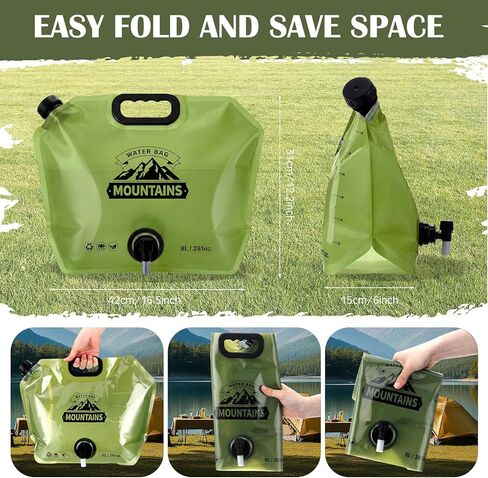 LemonRoad 8 Pack Collapsible Water Container 2.1 Gallon 8L Foldable Water Storage Bag with Spigot, Sturdy Leakproof Jug for Camping, Hiking, Emergency (Green) in Saudi Arabia