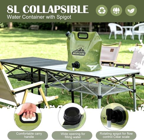 LemonRoad 8 Pack Collapsible Water Container 2.1 Gallon 8L Foldable Water Storage Bag with Spigot, Sturdy Leakproof Jug for Camping, Hiking, Emergency (Green) in Saudi Arabia