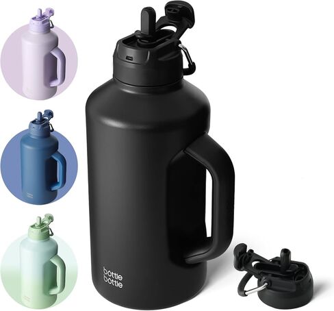 BOTTLE BOTTLE زجاجة مياه معزولة سعة 64 أونصة مع قش وغطاء مزدوج الاستخدام من الفولاذ المقاوم للصدأ للرجال مع مقبض فراغ معزول بيرة هادر للتمارين الرياضية وكرة القدم باللون الرمادي in Kuwait