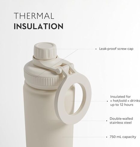 Well & Body Insulated Magnetic Water Bottle Magnet'O 25 oz | Stainless Steel, Compatible with MagSafe, Adjustable Angle, Leak-Proof, BPA-Free, Tripod-Ready, Gym, CrossFit, Fitness [Cream Edition] in Saudi Arabia