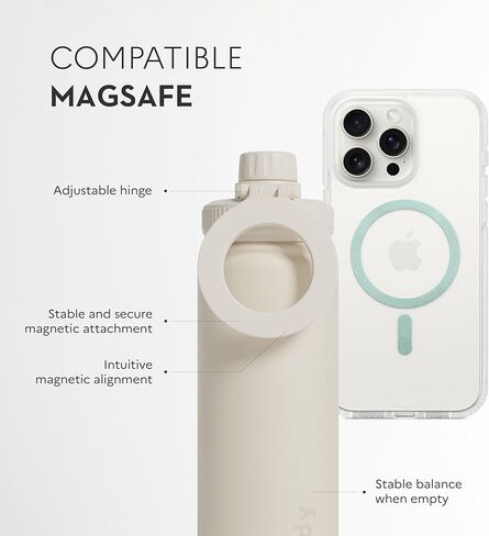 Well & Body Insulated Magnetic Water Bottle Magnet'O 25 oz | Stainless Steel, Compatible with MagSafe, Adjustable Angle, Leak-Proof, BPA-Free, Tripod-Ready, Gym, CrossFit, Fitness [Cream Edition] in Saudi Arabia