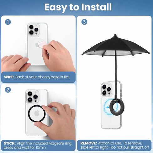 OUTXE Magnetic Phone Umbrella, 2026 Upgrade Sun Shade | Mini Universal for Cell iPhone Android Kindle (Black) in Saudi Arabia