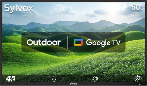 تلفزيون ذكي خارجي SYLVOX مقاس 50 بوصة مع حامل على الحائط، تلفزيون مقاوم للطقس 4K للفناء والفناء الخلفي، سطوع 700 نيت، مقاوم للماء IP55، شمس جزئية (سلسلة الفناء) in Saudi Arabia