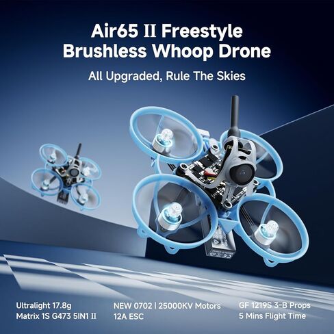 BETAFPV Air65 II Brushless Whoop Quadcopter, Ultralight Weight 1S 65mm Micro Drone with Matrix 1S 5IN1 II 12A FC, 0702 25000KV Motor, 1219S 3-B Prop, C03 Camera, Air II Canopy&Frame for FPV Freestyle in Saudi Arabia