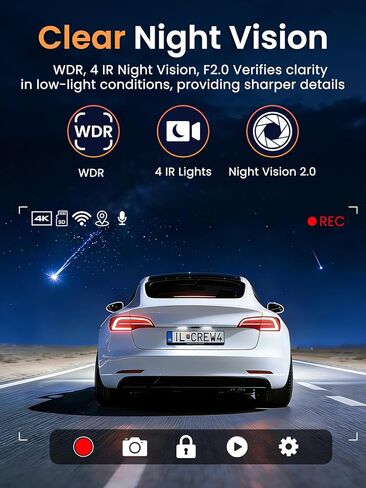 3 Channel Dash Cam, QHD 2.5K+1080P+1080P 3-Way Recording, WiFi Dash Camera with APP Control, 1440P Front+4 IR Lights, 24H Parking Mode with Time-Lapse, G-Sensor, Loop Recording,Free 64GB Card in Saudi Arabia
