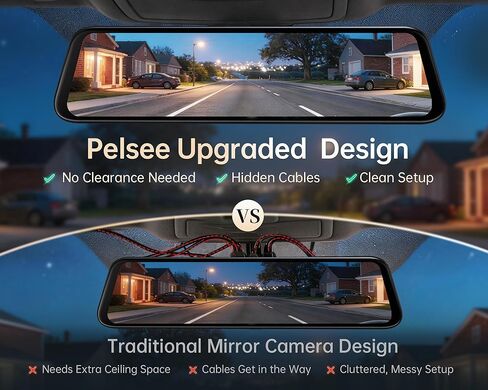 Pelsee S12 Native 4K + 2.5K Rear View Mirror Camera, Mirror Dash Cam w/ 8MP Sensor, Telephoto Lens, Color Night Vision, WiFi 6 30MB/s Download, GPS, 64GB Card Included, Backup Camera for Car Truck SUV in Saudi Arabia