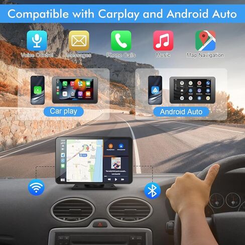 7" HD Portable Wireless Carplay Screen for Car, Touch Double Din Car Stereo with Apple Car Play & Android Auto, GPS, Voice Control, Mirror Link, Bluetooth Hands-Free, Multimedia Player for Vehicles in Saudi Arabia