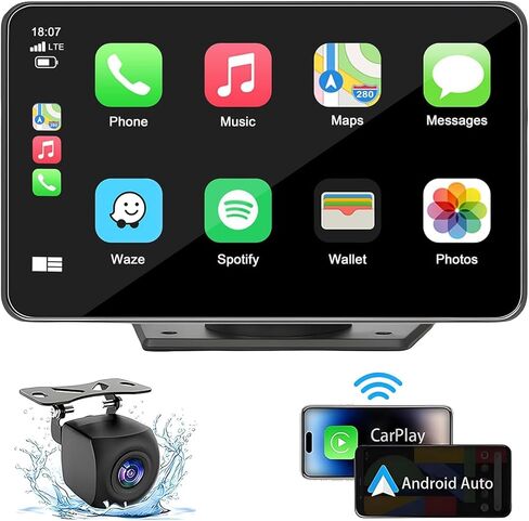 7" HD Portable Wireless Carplay Screen for Car, Touch Double Din Car Stereo with Apple Car Play & Android Auto, GPS, Voice Control, Mirror Link, Bluetooth Hands-Free, Multimedia Player for Vehicles in Saudi Arabia