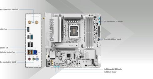 ASRock B860M Challenger WiFi White mATX Motherboard, Intel Core Ultra (Series 2), DDR5 8666+ (OC), PCIe 5.0, 2.5G LAN, WiFi 7, Dr.MOS in Saudi Arabia