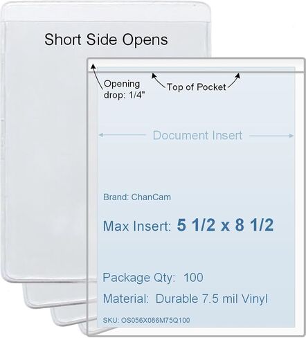 5 1/2 x 8 1/2 Vinyl Plastic Sleeve, Set of 100, Short Side Opening, Durable 7.5 mil Crystal Clear Vinyl in Saudi Arabia