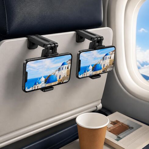 2 Pcs Universal Airplane Travel Phone Holder,Portable Phone Stand 360 Degree Rotaing Design Holder Foldable Pocket Size for Plane, Train, Work, Video and Desk(Color:Black) in Saudi Arabia