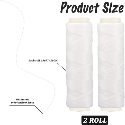CRASPIRE 2 Rolls 656 Feet Nylon Fishing Thread Elastic Beading Wire White 0.2mm Stretchy Invisible Clear Hanging Sewing Line Cord Strings for Fishing Glass Seed Beads Jewelry DIY Making Accessories in Saudi Arabia