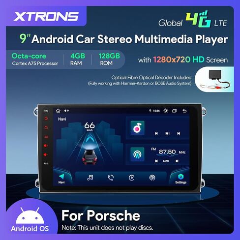 Xtrons Car Stereo لـ Porsche Cayenne مع وحدة فك ترميز الألياف الضوئية ، Android 13 Octa Core 4GB+64GB CAR RADION in Kuwait