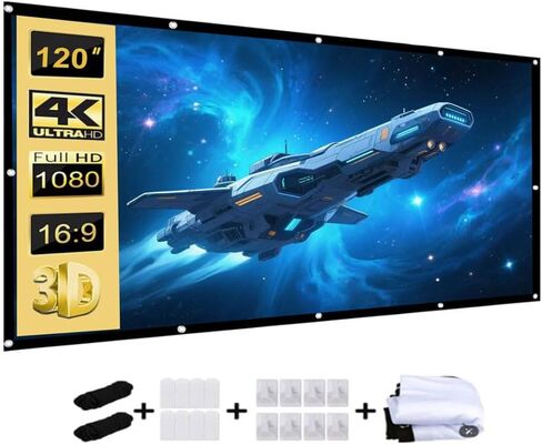 120-inch Projection Screen, Portable 4K Movie Screen, Wrinkle-Resistant, Easy-to-Install Outdoor Projection Screen, 16:9 Foldable and Washable, Suitable for use in Offices, Home theaters, Outdoors. in Saudi Arabia
