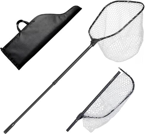 VEVOR Fishing Net, Foldable Landing Nets with Telescopic Handle and Built in Length Scale, Lightweight and Stronger 6063 Aluminum Fish Gear, Soft Silicone Mesh, Holds up to 30 lbs, for Kayak Boat Bank in Saudi Arabia