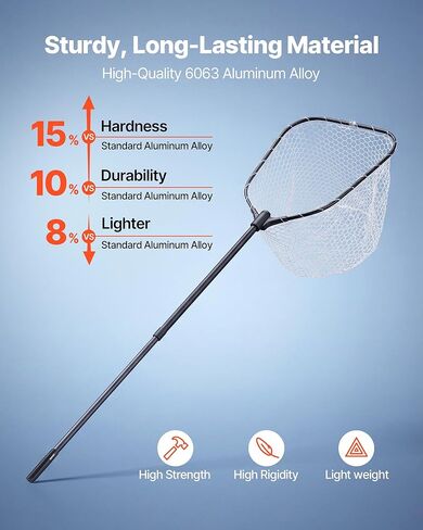 VEVOR Fishing Net, Foldable Landing Nets with Telescopic Handle and Built in Length Scale, Lightweight and Stronger 6063 Aluminum Fish Gear, Soft Silicone Mesh, Holds up to 30 lbs, for Kayak Boat Bank in Saudi Arabia