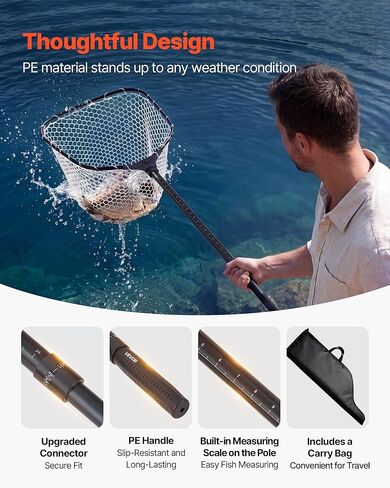 VEVOR Fishing Net, Foldable Landing Nets with Telescopic Handle and Built in Length Scale, Lightweight and Stronger 6063 Aluminum Fish Gear, Soft Silicone Mesh, Holds up to 30 lbs, for Kayak Boat Bank in Saudi Arabia