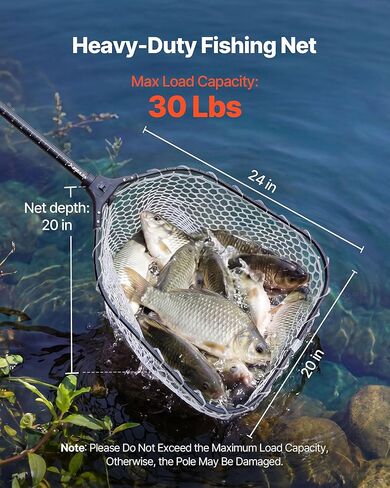 VEVOR Fishing Net, Foldable Landing Nets with Telescopic Handle and Built in Length Scale, Lightweight and Stronger 6063 Aluminum Fish Gear, Soft Silicone Mesh, Holds up to 30 lbs, for Kayak Boat Bank in Saudi Arabia