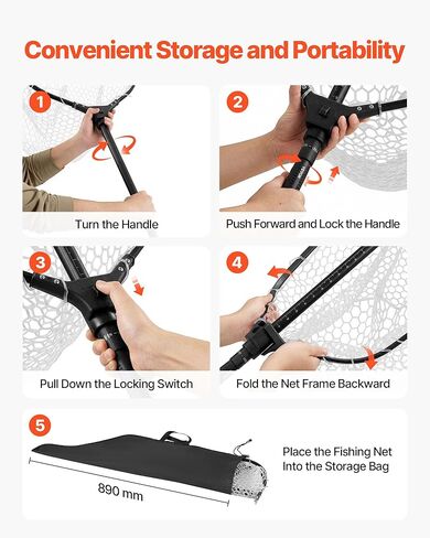VEVOR Fishing Net, Foldable Landing Nets with Telescopic Handle and Built in Length Scale, Lightweight and Stronger 6063 Aluminum Fish Gear, Soft Silicone Mesh, Holds up to 30 lbs, for Kayak Boat Bank in Saudi Arabia