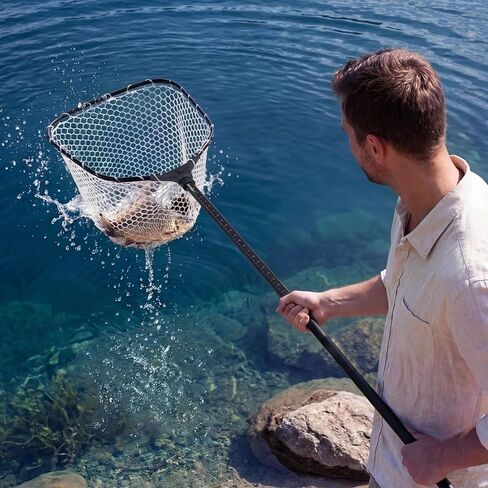 VEVOR Fishing Net, Foldable Landing Nets with Telescopic Handle and Built in Length Scale, Lightweight and Stronger 6063 Aluminum Fish Gear, Soft Silicone Mesh, Holds up to 30 lbs, for Kayak Boat Bank in Saudi Arabia