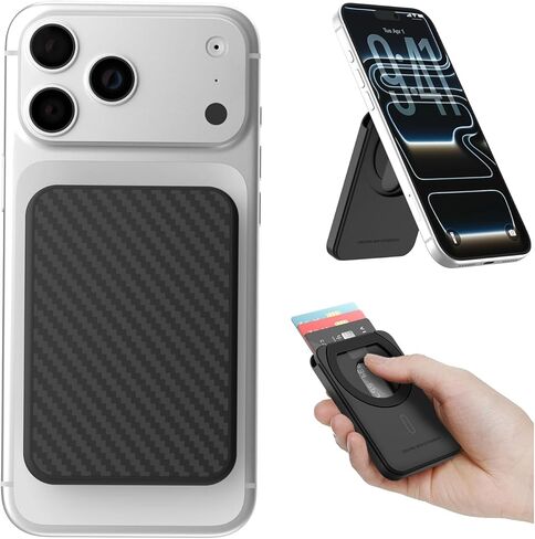 Nillkin MagSafe Wallet with Stand, Upgraded Carbon Fiber, RFID Blocking, Holds up to 3 Cards, Heavy Duty Hardshell, Magnetic Phone Wallet for iPhone 17/16/15 Pro Max Galaxy S26 Ultra Pixel 10, Black in Saudi Arabia