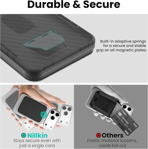 Nillkin MagSafe Wallet with Stand, Upgraded Carbon Fiber, RFID Blocking, Holds up to 3 Cards, Heavy Duty Hardshell, Magnetic Phone Wallet for iPhone 17/16/15 Pro Max Galaxy S26 Ultra Pixel 10, Black in Saudi Arabia
