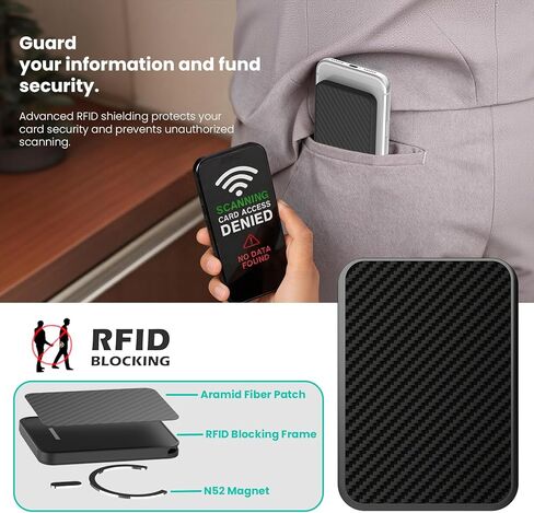 Nillkin MagSafe Wallet with Stand, Upgraded Carbon Fiber, RFID Blocking, Holds up to 3 Cards, Heavy Duty Hardshell, Magnetic Phone Wallet for iPhone 17/16/15 Pro Max Galaxy S26 Ultra Pixel 10, Black in Saudi Arabia