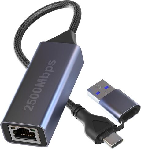 2.5gb USB to Ethernet Adapter, 2.5g Aluminum 2-in-1 USB & USB C to RJ45 Network Adapter 2500Mbps LAN Converter for MacBook Air/Pro, HP, XPS, Surface, iPad, iPhone 17/16 in Saudi Arabia