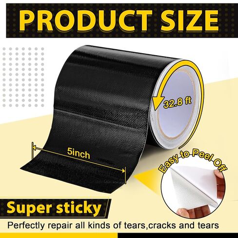 Rv Awning Repair Tape 5'' x 32.8FT Heavy Duty Waterproof Tent Repair Tape for Tarp, Parasol, Canopy, Car and Boat Covers, Patch Kit Outdoor UV Proof, Black in Saudi Arabia