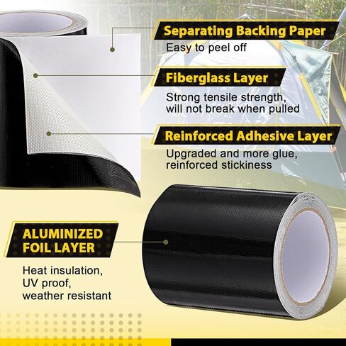 Rv Awning Repair Tape 5'' x 32.8FT Heavy Duty Waterproof Tent Repair Tape for Tarp, Parasol, Canopy, Car and Boat Covers, Patch Kit Outdoor UV Proof, Black in Saudi Arabia