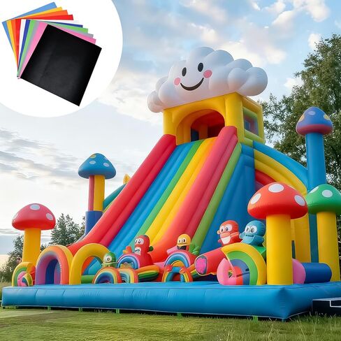Inflatable Bounce House Toy Vinyl Repair Kit - 10 Durable 9.85x9.85 Inch Patches in Assorted Colors - A Quick and Easy Repair Solution for inflatables, rafts, and More（Glue not Included） in Saudi Arabia
