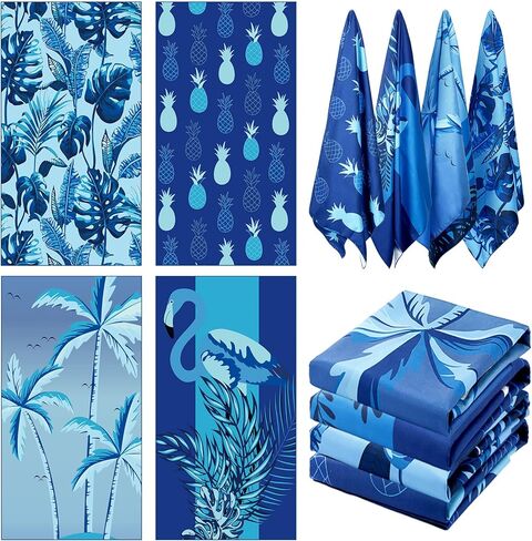 4 Pack Lightweight Microfiber Beach Towel 75 x 35 Extra Large Sand Free Quick Dry Absorbent Towels Blue for Swimming Pool Yoga Gym Travel Vacation Sports Beach Essentials Accessories Vacation Gift in Saudi Arabia