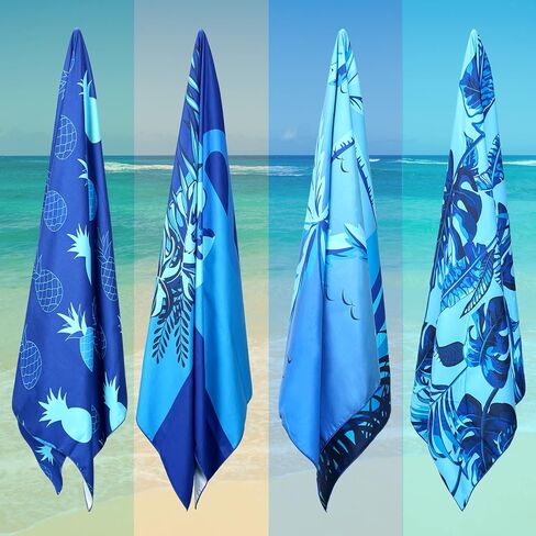 4 Pack Lightweight Microfiber Beach Towel 75 x 35 Extra Large Sand Free Quick Dry Absorbent Towels Blue for Swimming Pool Yoga Gym Travel Vacation Sports Beach Essentials Accessories Vacation Gift in Saudi Arabia