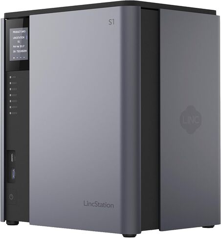 LincStation S1 6-Bay Desktop NAS - Intel N97 رباعي النواة، ذاكرة وصول عشوائي DDR5 سعة 8 جيجابايت (تصل إلى 16 جيجابايت)، 128 جيجابايت eMMC، 4X SATA HDD + 2X M.2 NVMe SSD، ثنائي 2.5 جيجا بايت، ترخيص Unraid متضمن، وحدة تخزين متصلة بالشبكة (بدون أقراص) in Saudi Arabia
