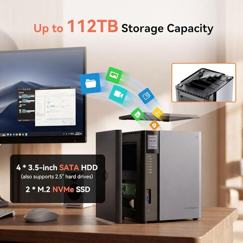 LincStation S1 6-Bay Desktop NAS - Intel N97 رباعي النواة، ذاكرة وصول عشوائي DDR5 سعة 8 جيجابايت (تصل إلى 16 جيجابايت)، 128 جيجابايت eMMC، 4X SATA HDD + 2X M.2 NVMe SSD، ثنائي 2.5 جيجا بايت، ترخيص Unraid متضمن، وحدة تخزين متصلة بالشبكة (بدون أقراص) in Saudi Arabia