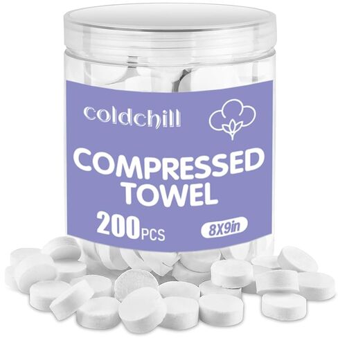 200 Pcs Compressed Towels, Disposable Face Compressed Towels, Magic Towel, Compressed Towel for Travel, Camping, Hiking, 8"x9", White in Saudi Arabia