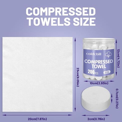 200 Pcs Compressed Towels, Disposable Face Compressed Towels, Magic Towel, Compressed Towel for Travel, Camping, Hiking, 8"x9", White in Saudi Arabia